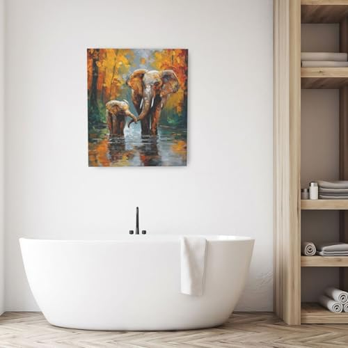 Elephant Wall Art Forest Canvas Wall Decor Pictures Paintings Prints Artwork Framed Decorations For Bathroom Bedroom Living Room Office Gifts 20" x 24" - color: Elephant, size: 24"L x 20"W