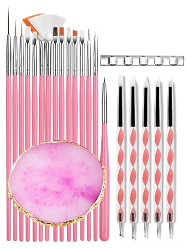 Nail Art Brush Set with Silicone Sculpting Tools, Metal Dotting Tips & Brush Holder – Includes Mixing Palette, Nail Painting Brushes for Gel, Acrylic, DIY Nail Design, Salon & Home