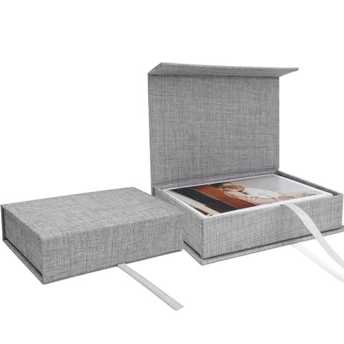 Vienrose Linen Photo Storage Box, 8"x10", Postcard Keeper, Gray - color: Gray, size: 8"x10"