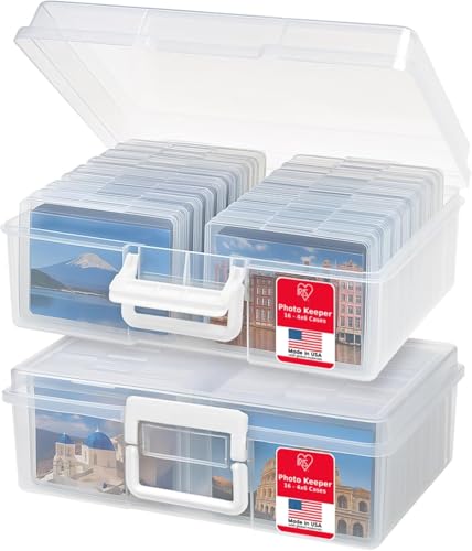 IRIS USA Photo Storage Box |Made in USA| 16 Cases - (2-Pack) - Clear - color: Clear, size: 16 Cases (4x6), style: Handle Box (2 - Pack)