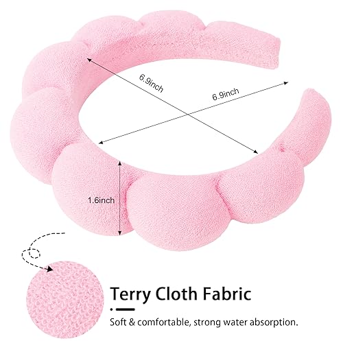 WHAVEL 3 Pack Spa Headband Skincare Headbands, Makeup Headband Sponge Terry Cloth Headbands Face Wash Headband Puffy Hair Band for Washing Face Women Girls (Pink) - color: Pink
