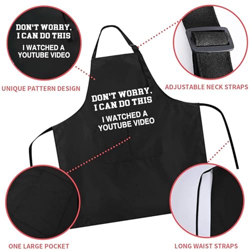 Rosoz Funny BBQ Black Chef Aprons for Men Adjustable Kitchen Cooking Aprons - color: Watched a Youtube Video