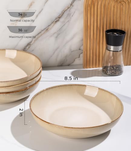 AmorArc 8.5’’ Ceramic Pasta Bowls Set of 4, 36oz Large Stoneware Bowls Set - color: Otameal, size: Set of 4
