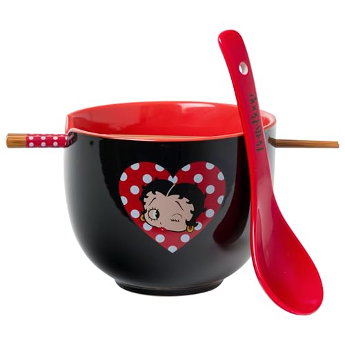 Silver Buffalo Betty Boop Heart Wink, Ramen Bowl with Chopsticks, 20oz - color: Betty Boop Wink Spoon, size: 20 Ounces (With Spoon)