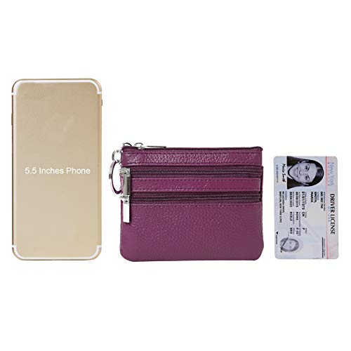 Women Genuine Leather Coin Purse Keychain Change Purse - color: Purple