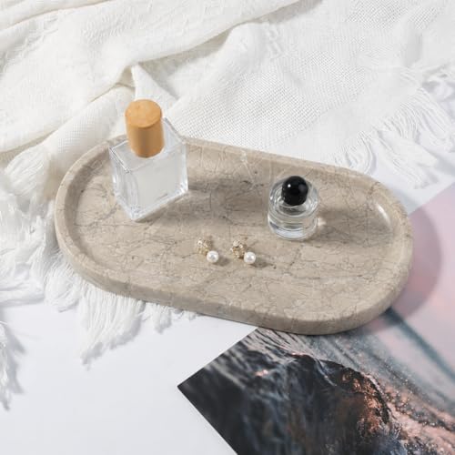 Koville Natural Silver Pearl Marble Decorative Tray, 10" x 5" Marble Vanity Tray for Bathroom Countertop Organizer Stone Trays, Catchall Tray Stone Plate for Perfume, Candles, Jewelry - color: Silver Pearl