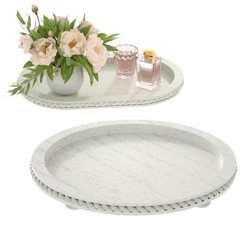 White Oval and Round Decorative Tray Set of 2 for Coffee Table - style: 1 tier-1set