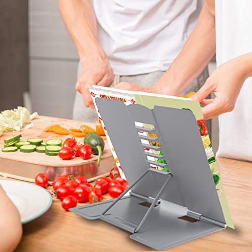 Metal Book Stand Adjustable Book Holder for Reading - color: Full Grey