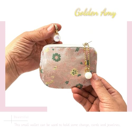 Handmade Women Coin Purse Brocade Zipper Wallet Rosary Pouch Silk Jewelry Bag - Pink - color: Pink