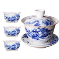 Jingdezhen Chinese Tea Set Porcelain Service Gaiwan Tea Cups Mug of Tea Ceremony Teapot,One Teapot and Three Cups Bone Kung Fu Tea Ceremony Party Home Office Décor（Landscapes）