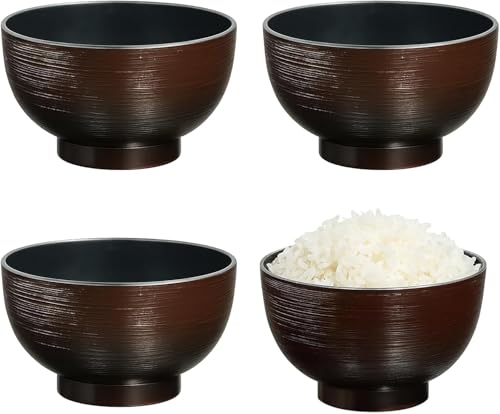 JapanBargain Japanese Soup Bowls, 4-Pack – Traditional Black Rice & Miso Bowls, Microwave & Dishwasher Safe, Made in Japan - color: Black