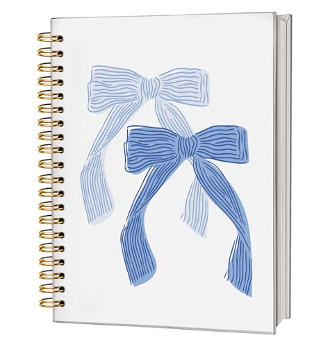 Bow Notebook Journal, Retro Coquette Bowknot Bow Spiral Notebook, Coastal Granddaughter Aesthetic College Ruled Hardcover Spiral Notebook Journal for Work Notes Journaling 5.5x8.3 - color: 01-Two bows(White)