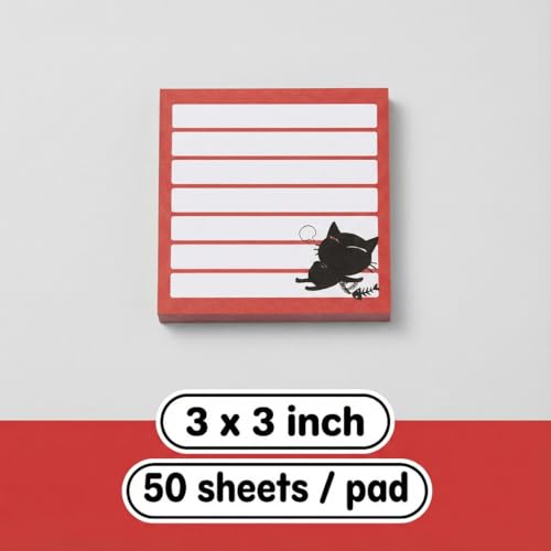Cute Sticky Notes 9 Pack, 3x3 Inch Adhesive Memo Pads 450 Sheets, Lined and Blank, Kawaii Kitten Stationery, Funny Cat Lover Gifts for Women, Office Desk School Supplies - color: Classic Black Cat