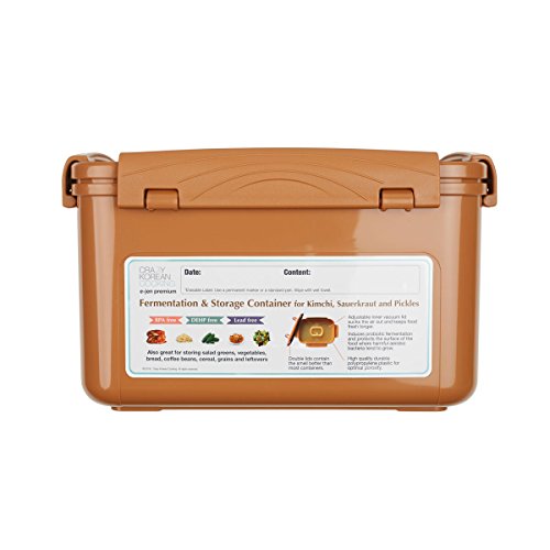 Crazy Korean Cooking Premium Fermentation and Storage Container for Kimchi, Sauerkraut with Inner Vacuum Lid, Sand Brown (5.2 L)