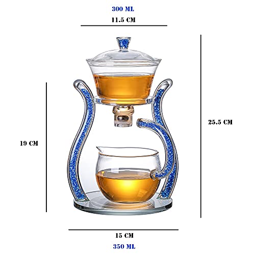 RORA Lazy Kungfu Glass Tea Set Semi Automatic Drip Rotating with Infuser Glass Teapot Set (6 cups) - color: Blue, size: teapot set