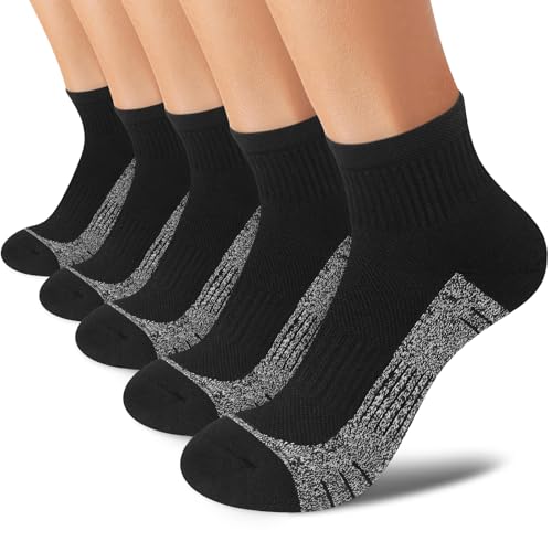 cuangya Women Athletic Ankle Cushioned Running Socks 6-Pairs - color: 5 Pairs Black Socks, size: 8-10