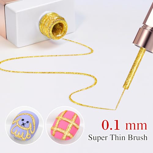 Double Rhythm 15 Ml Metallic Gel Liner Nail Art Gel Bronze Mirror Chrome Painted Drawing Stripper 3D Effect Gel Polish (Glitter Yellow Gold-L1008) - color: Yellow Gold