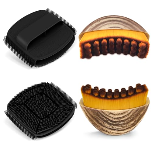 Silicone Face Scrubber & Lymphatic Contour Face Brush Set, Soft Facial Brush with Unique Side-bristle for Gentle Exfoliating & Deep Cleansing, Lymphatic Drainage Massager for Sculpting(Blackx2) - color: Black Set *2