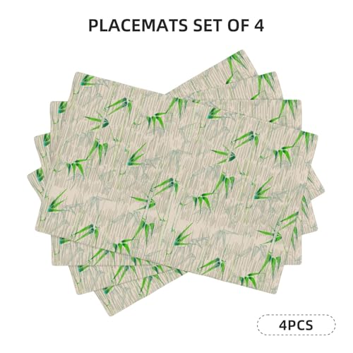 Bamboo Leaf Placemats Set of 4, Linen Washable Table Mats 12 x 18 Inch, Green Botanical Place Mats for Dining Table Kitchen Farmhouse Japanese Style Decor - color: Green Bamboo, size: 12x18"Placemats x4