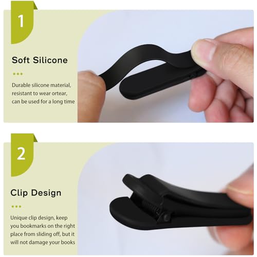 SMUK 6 Pieces Automatic Silicone Bookmarks, Page Holder Clip Bookmarks for Reading Women Men Book Lovers, Book Page Keeper Book Markers Reading Accessories Gifts - color: 2 Black+ 2 Light Coffee+ 2 Beige