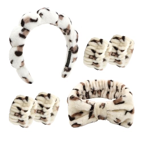 Leopard Skincare Bubble headband and wristband set for Face Washing - color: Leopard 01