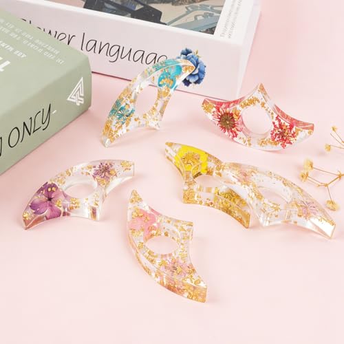 Dried Flower Resin Bookmarks, Transparent Thumb Book Page Holder with Gold Flakes, 6 Pack Reading Accessories Gift for Teachers Students
