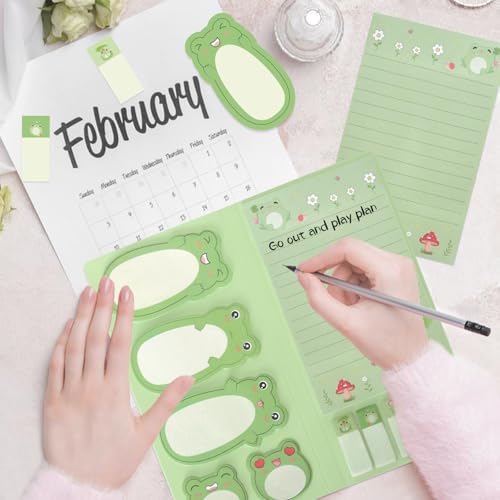 I Just Really Like Frogs Sticky Notes Set, Cute Sticky Notepads Cartoon Frogs Self-Stick Notes Pads Animal Sticky Notes Divider Tabs Writing Memo Pads for Frog Lovers Office School Supplies - style: Frogs