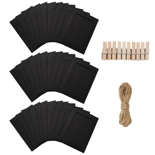 30Pcs 4x5Inch Black Paper Photo Frames with String & Clips - color: Black, size: 4x5inch