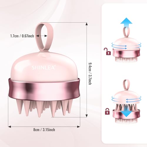 SHINLEA 2 in 1 Scalp Massager Hair Growth,Scalp Scrubber with Soft Silicone Bristles for Dandruff Removal,Shampoo Brush for Exfoliation,Head Massager for Both Wet and Dry Use (Pink) - color: Pink