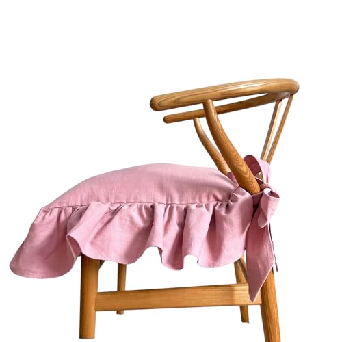 Korean Made Chair Pad Slipcover, 1 Cover, 17.5"x17.5" Chair Cushion Cover Ties with Ruffle Farmhouse Decor Covers Only, Gift for Mom (Indian Pink) Stocking Stuffer - color: Indian Pink