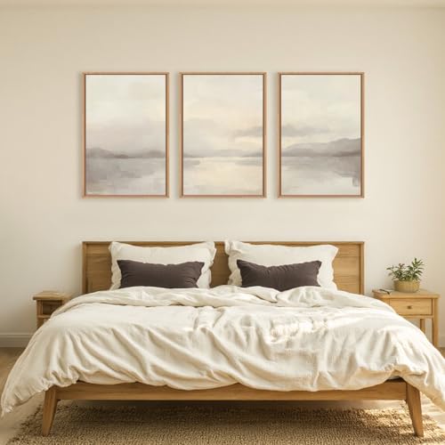 LHIUEM Large Abstract Neutral Beige Pastel Framed Canvas Wall Art,Modern Watercolor Lakes Wall Decor,Nature Mountain Minimalist Artwork for Living Room,Bedroom,Dining Room,Office-16 x24 x3 - color: Abstract Neutral Beige Pastel Wall Art, size: 24"L x 16"W