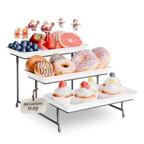 Bumusty 3-Tier Melamine Serving Tray Set, 11.5 x 5.6 in, Black Stand - color: Black, size: 11.8" x 5.7"