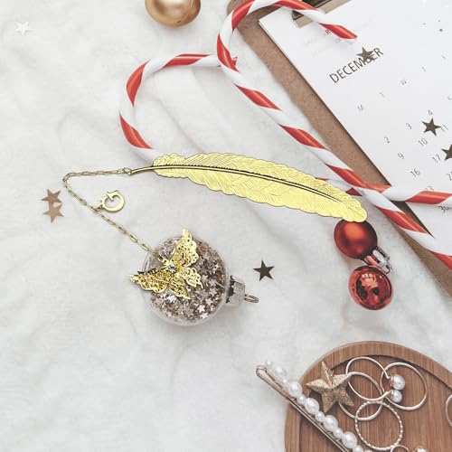 Initial Letter and Butterfly Charm Metal Feather Bookmark (Gold-G) - style: Gold-G