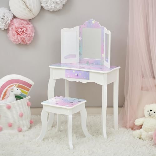 Teamson Kids - Starry Sky Print Gisele Medium Vanity - White/Lavender - color: White/Lavender