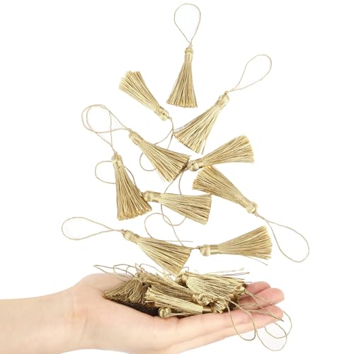 48Pcs Mini Bookmark Tassels Handmade Keychain Silky Tassel - color: 31# Light Gold