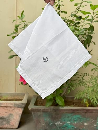 Monogrammed Handkerchiefs for Men 3-Pack Cotton, White Hankies - color: D