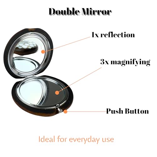 Handmade Natural Wooden Compact Mirror with Abalone Shell and Mother of Pearl Inlay- Magnifying Make Up Mirror- Unique Gift for Valentines Day- Personalized Gift for Her (Evil Eye) - color: Evil Eye