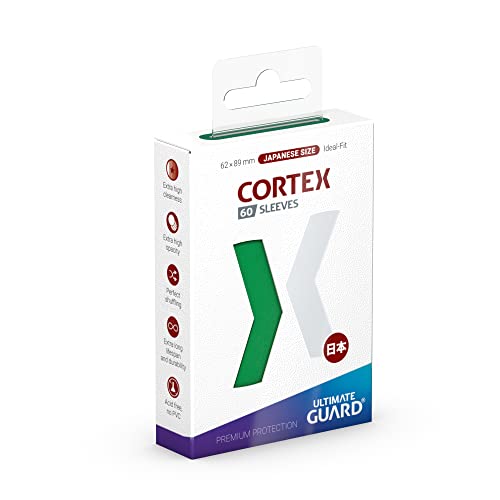 Ultimate Guard Cortex Outer Card Sleeves, 60 Japanese Size TCG Sleeves, 62 x 89mm, Green Back, Glossy Finish, No PVC & Acid-Free, High Clarity - color: Green, size: Japanese Glossy