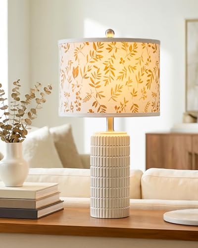 PoKat 23'' Dried Flowers Table Lamp for Bedroom Nightstands, Birthday Gifts for Women Mom, House Warming Gifts New Home Decor, Ceramic Lamp for Living Room Nursery, Modern Bedroom Lamp for Dresser - color: Autumn Gold