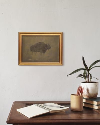 HUARCEY Gold Framed Canvas Wall Art, Retro Bison Picture Decor, 12x16 Inch - color: Bison Art, size: 16"L x 12"W