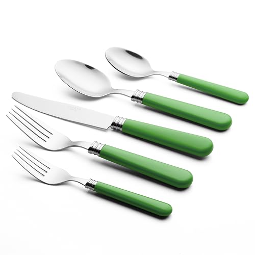 ANNOVA Silverware Set 20 Pieces Cutlery Stainless Steel Colorful Fun Handle Flatware Service for 4 - Dinner Knife, Dinner Fork, Salad fork, Dinner Spoon, Dessert Spoon (Green, 20 Pieces) - color: Green