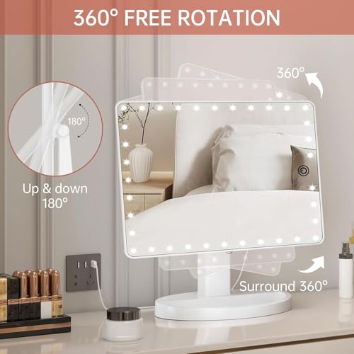 FUNTOUCH Large Lighted Makeup Mirror with Lights (White) - color: White D