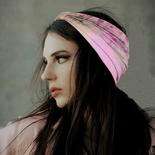 YONUF Wide Headbands for Women, 4 Pack Boho Knotted Head Bands Red Tie Dye - color: Red Tie Dye