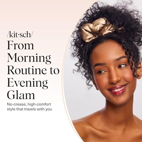 Kitsch Pillow Satin Scrunchies for Women - Charcoal & Gold, 2pcs - color: Gold