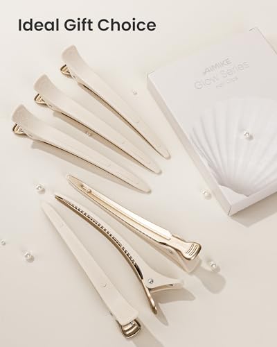 AIMIKE 4.8" Hair Clips for Styling, No-Crease Duckbill Clips, 6-Pack - color: Desert Titanium