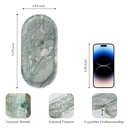 Koville Marble Bathroom Tray for Countertop, Vanity Tray Stone Trays for Decor, Natural Marble Decorative Tray for Dresser Organizer, Storage Trays for Perfume, Jewelry, Cosmetics(Retro Light Green) - color: Light Green