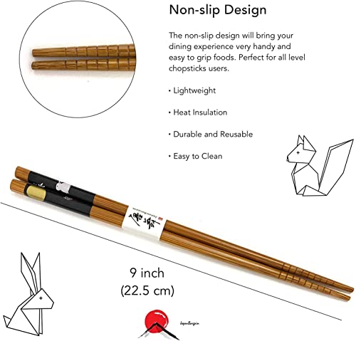 Bamboo Chopsticks Set, Japanese Reusable Wooden Chopsticks with Traditional Pattern Designs, Non Slip Tips Dishwasher Safe Asian Chopsticks for Sushi Ramen Noodles Rice Dining (2, Bunny/Natural) - color: Bunny/Natural