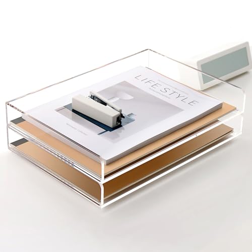 2 Pack- Stackable Paper Letter Tray, A4 File Tray Desk Organizer, Acrylic - style: Thin 2 Tier Trays