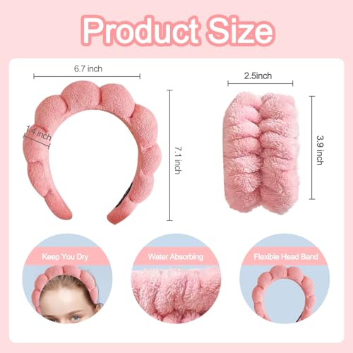 Beleki Spa Headband for Women Face Washing Headband and Wristband Set Sponge Headband Makeup Skincare Wash Face Headband Puffy Headwear Non Slip Hair Accessory for Women & Girls - color: Coral