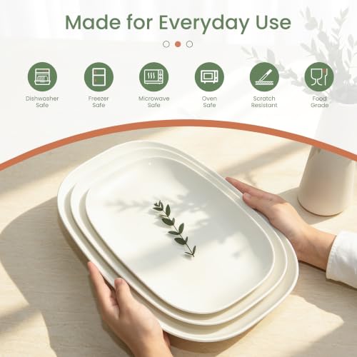 Kassel Ceramic Serving Platter Set 14”/12”/10” White Porcelain Serveware for Parties & Entertaining - Decorative Oven-Safe Serving Dishes & Platters for Food, Cookies, Meat & Turkey Oval Small - size: Small Oval 14”/12”/10”
